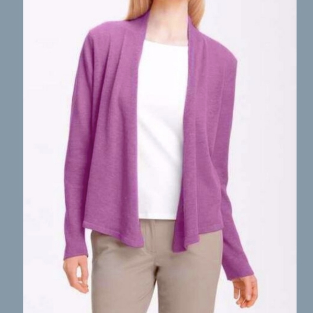 Eileen Fisher linen knit open front cardigan purple small
